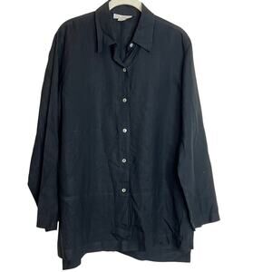 Real Clothes Saks Fifth Avenue Womens Button Up Blouse Size 8 Black 100% Linen